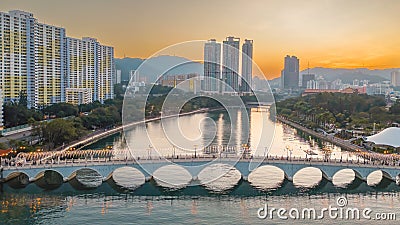 Downtown cityscape at dusk with skyline, bridge Dec 24 2023 Editorial Stock Photo