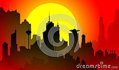 Downtown cityscape at sunset Stock Photo