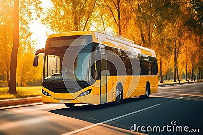 Downtown Commute: Bus in the City. Stock Photo