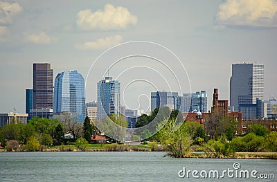 Downtown Denver, Colorado from Sloan Lake on a Sunny day Stock Photo