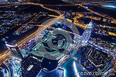 Downtown dubai futuristic city neon lights and sheik zayed road Stock Photo