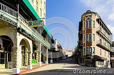 Basin Park Hotel in historic downtown Eureka Springs Editorial Stock Photo