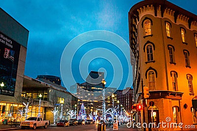 Downtown Grand Rapids lit up during Christmas time Editorial Stock Photo