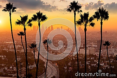 Downtown Los Angeles city skyline, cityscape of LA Stock Photo