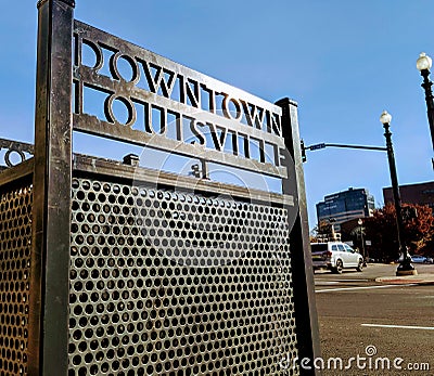 Downtown Louisville trash with sun glint Editorial Stock Photo