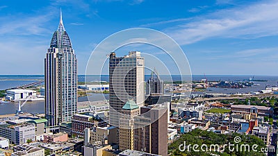 The downtown Mobile, Alabama waterfront skyline in April of 2021 Stock Photo