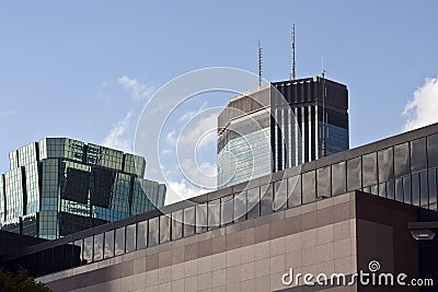 Downtown modern glass buildings Stock Photo