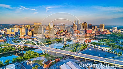 Downtown Nashville, Tennessee, USA Aerial Stock Photo