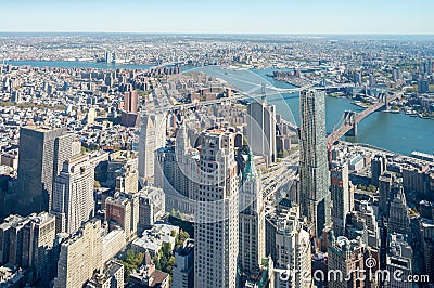 Downtown New York aerial view with Brooklyn and Manhattan Bridg Stock Photo