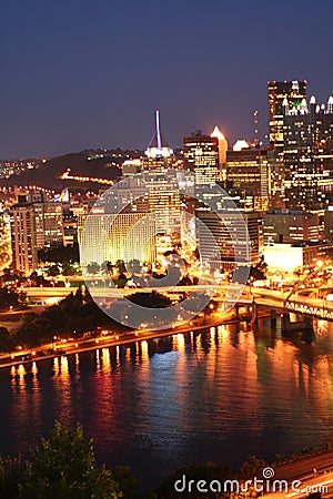 Downtown pittsburgh-buildings with river Stock Photo