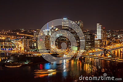 Downtown Pittsburgh at Night Editorial Stock Photo