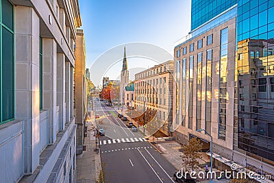 View of Downtown Raleigh at North Salisbury Street in fall season at sunset time North Carolina USA. Stock Photo