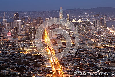 Downtown San Francisco and Market Street. Stock Photo