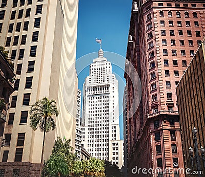 Downtown Sao Paulo with old Banespa Altino Arantes and Martinelli Buildings - Sao Paulo, Brazil Stock Photo