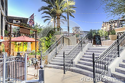 Downtown Scottsdale Arizona in the Waterfront District Public Patio and Stairs. Stock Photo