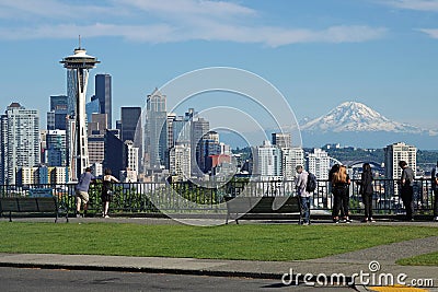 Downtown Seattle and Mt. Rainier Viewed from Kerry Park During a Summer Day Editorial Stock Photo