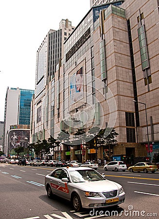 Seoul South Korea downtown with a taxi Editorial Stock Photo