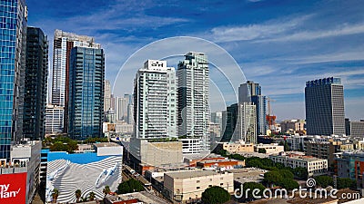 Downtown skyscrapers in Los Angeles aerial view - Los Angeles Drone footage - LOS ANGELES, UNITED STATES - NOVEMBER 5 Editorial Stock Photo