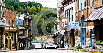 Downtown streets of historic Eureka Springs, Arkansas wind up and down the Ozark mountainside Editorial Stock Photo