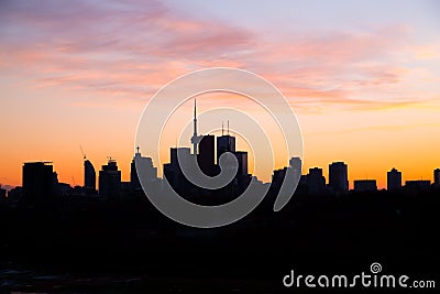 Downtown Toronto at Dusk with a pink sky Stock Photo