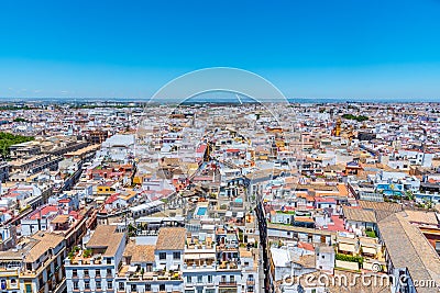 Downtown view of Sevilla with Metropolis Parasol and alamillo bridge, Spain Stock Photo