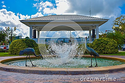 Downtown Wauchula Florida Main Street Water Fountain with Bird Statues Stock Photo