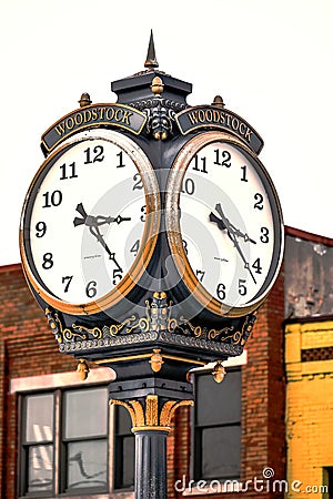 Woodstock, Illinois Town Clock on the Square Editorial Stock Photo