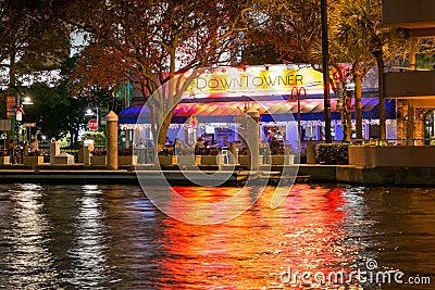 Downtowner restaurant in Ft Lauderdale at night, Florida, USA Editorial Stock Photo