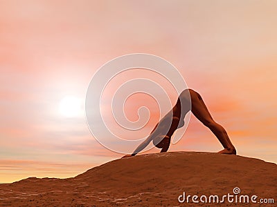 Downward facing dog pose, adho mukha svanasana - 3D render Stock Photo