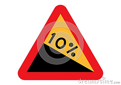10 downward gradient road sign Stock Photo