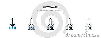 Downward icon in different style vector illustration. two colored and black downward vector icons designed in filled, outline, Vector Illustration