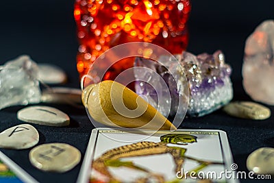 Dowsing Pendulum & Crystals Stock Photo