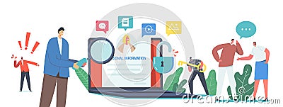 Doxing Concept. Hacker Gathering Target Individuals Sensitive Data and Making It Public. Online Information Hacking Vector Illustration