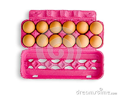 Dozen eggs in pink box Stock Photo