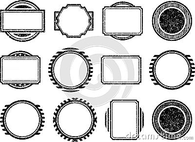 Dozen of grunge style shabby black templates for rubber stamps Stock Photo