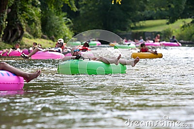 Dozens Of People Enjoy Tubing Down North Georgia River Editorial Stock Photo