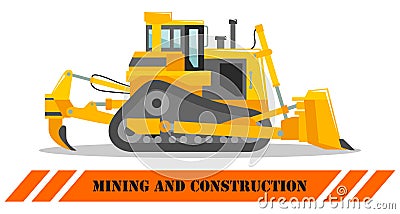 Dozer. Bulldozer. Detailed illustration of heavy mining machine and construction equipment. Vector illustration. Vector Illustration