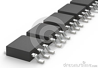 DPAK mosfet electronic transistor array isolated on white 3d illustration Stock Photo
