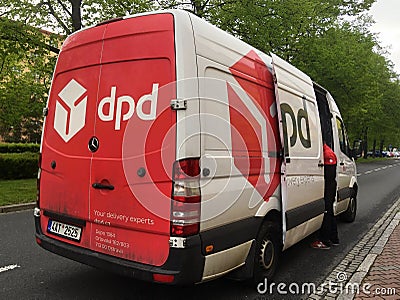 DPD Dynamic Parcel Distribution parcel vehicle on the street in Ostrava is delivering parcel to the client Editorial Stock Photo
