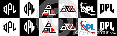 DPL letter logo design in six style. DPL polygon, circle, triangle, hexagon, flat and simple style with black and white color Vector Illustration