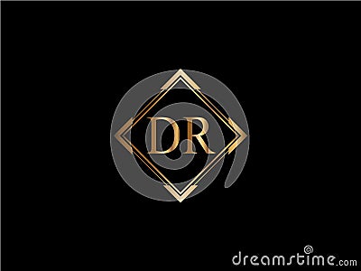 DR Initial diamond shape Gold color later Logo DesignX Vector Illustration