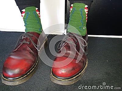 Dr Martens boots red vintage socks shoes leather Stock Photo