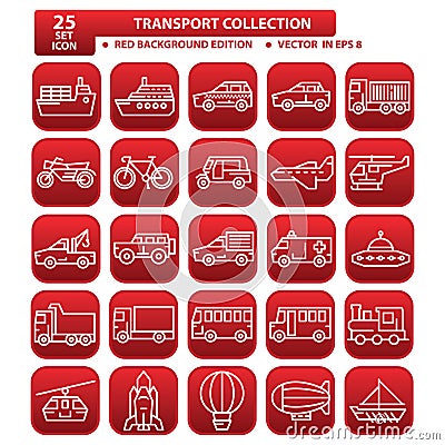 25 kind set of transportation icon collection Vector Illustration