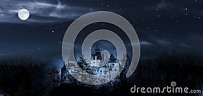 Dracula Castle in the nicht with full moon Stock Photo