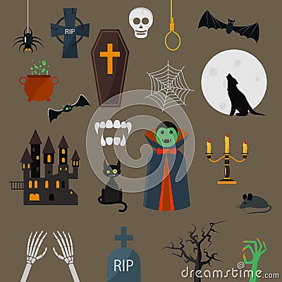 Dracula icons vector set vampire character design cartoon elements Vector Illustration