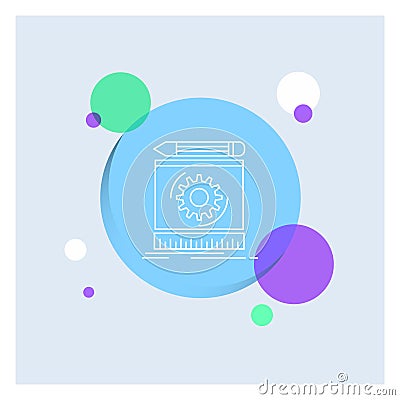 Draft, engineering, process, prototype, prototyping White Line Icon colorful Circle Background Vector Illustration