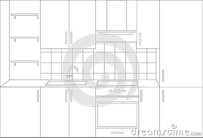 Draft of kitchen Vector Illustration