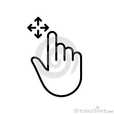 Drag and Drop Arrows with Hand Finger Line Icon. Pinch Screen, Rotate on Screen Linear Pictogram. Drag and Drop Gesture Vector Illustration