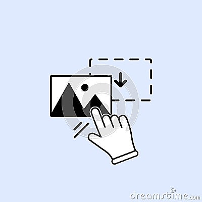 Drag and drop image, photo, picture icon with hand on isolated background for applications, web, app. EPS 10 vector Vector Illustration