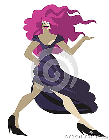 drag queen with glamour dress Vector Illustration